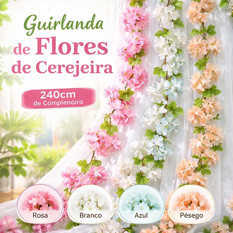 Cipó de Cerejeira Artificial Rosa Realista Trepadeira Decoração Casa Festa Casamento DIY