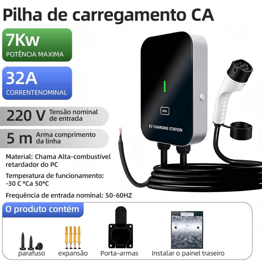 Wallbox Carregador Carro Elétrico 7kW 32A 220V Cabo 5m