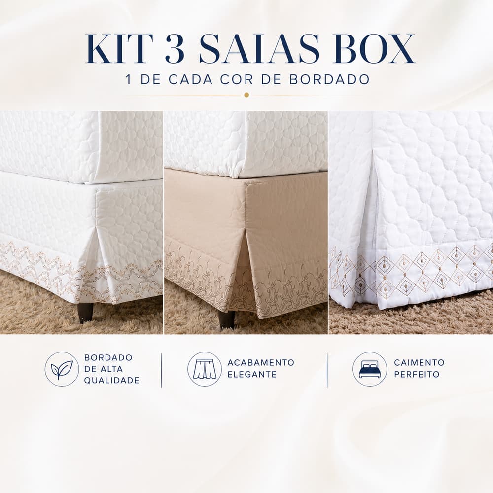 Kit com 3 saias Box Bordadas Fontana Queem Sulamita Enxovais Fábrica