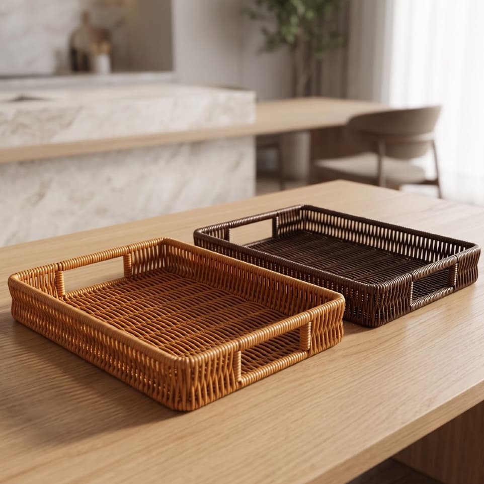 Bandeja Organizadora Retangular Plástico Palha Para Café Frios Doces Petisco Decorativa