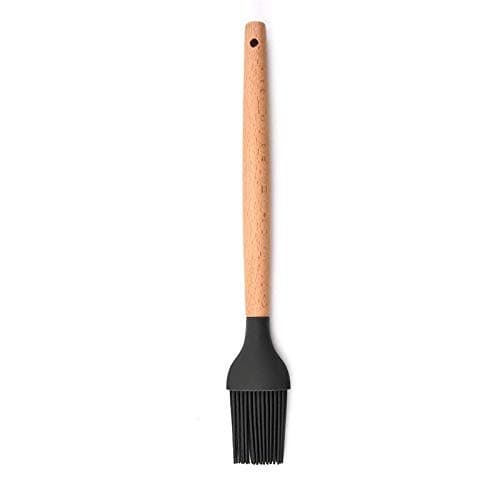 Pincel de Cozinha Silicone Cabo Madeira Grande Preto Utensílio Culinário Resistente