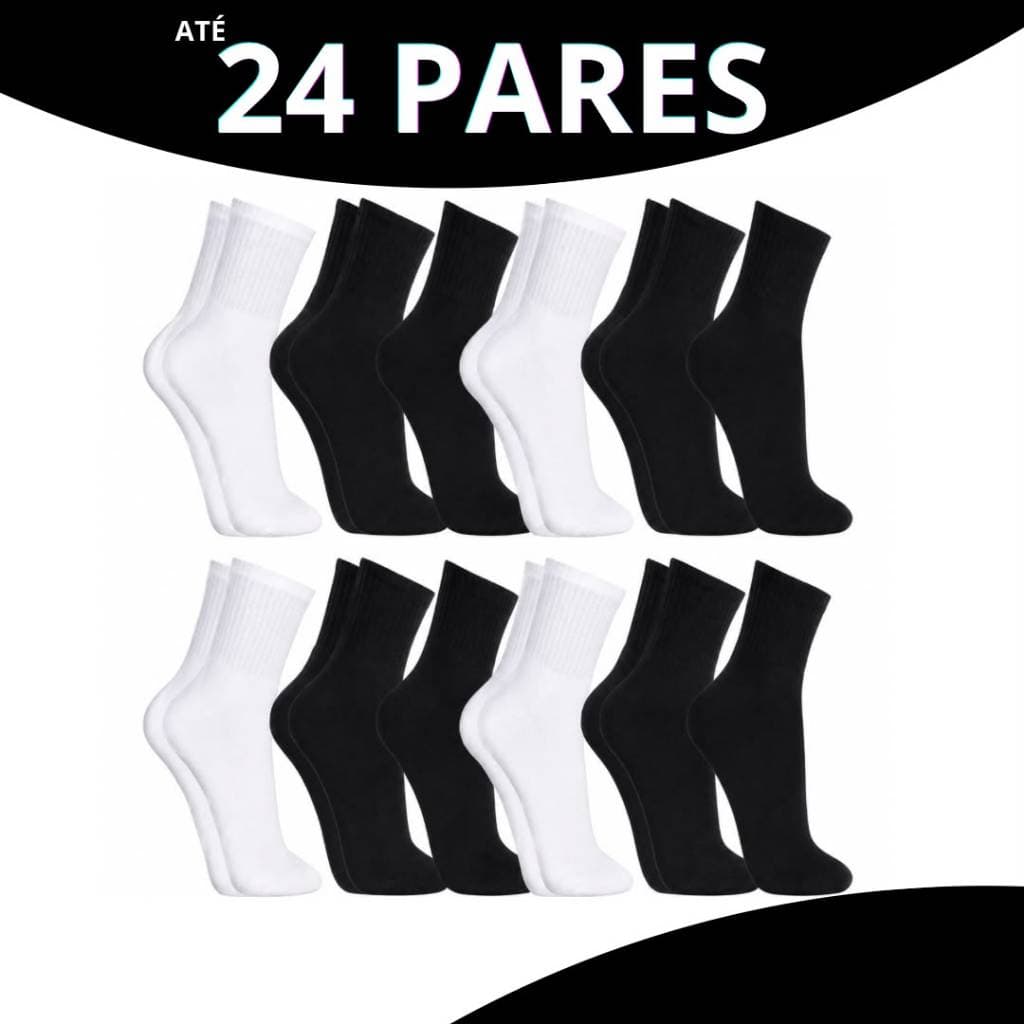 Kit até 24 Pares de Meias Cano Alto Masculina Unissex Cano Longo 40 ao 46