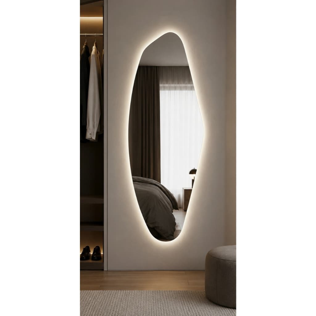 Espelho Orgânico 45x100cm Com Led Traseiro Decorativo Moderno Salas Quartos Banheiros
