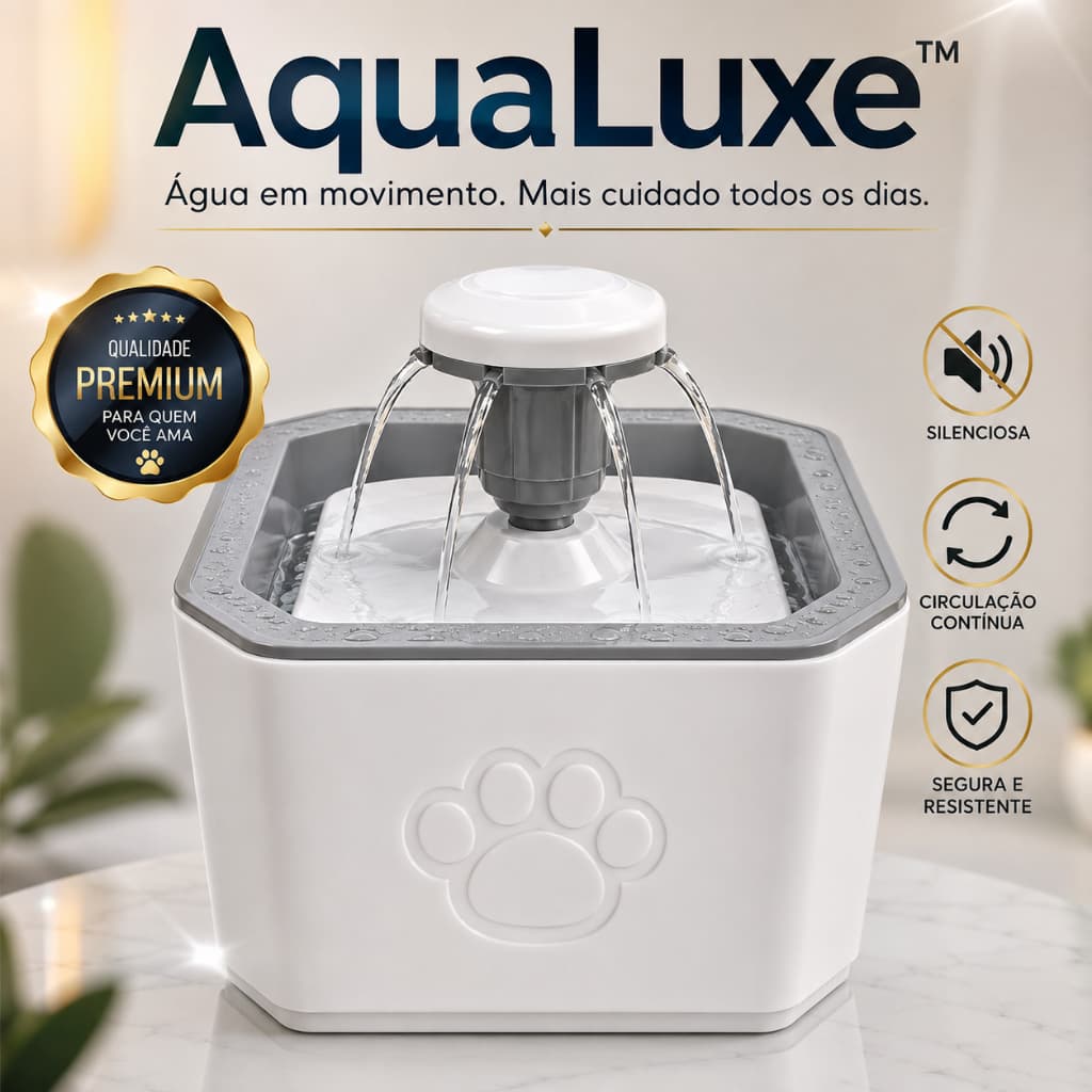 Fonte Bebedouro Automático para Gatos e Cachorros AquaLuxe 3 Modos de Fluxo Silenciosa USB
