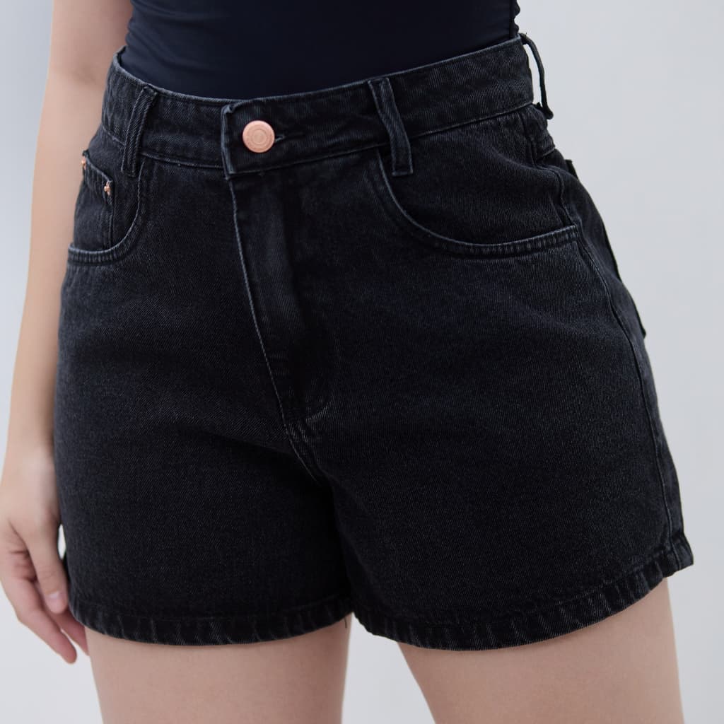 Short Mom Preto Cintura Alta - Visby Black