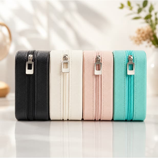 Porta Joias Portátil de Bolsa com Divisões para Brincos Colares e Pulseiras