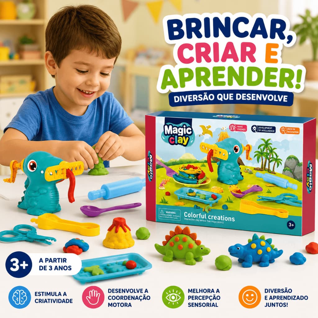Kit Massinha De Modelar Infantil Brinquedo Educativo Com Ferramentas Colorida  +3 Anos Inmetro