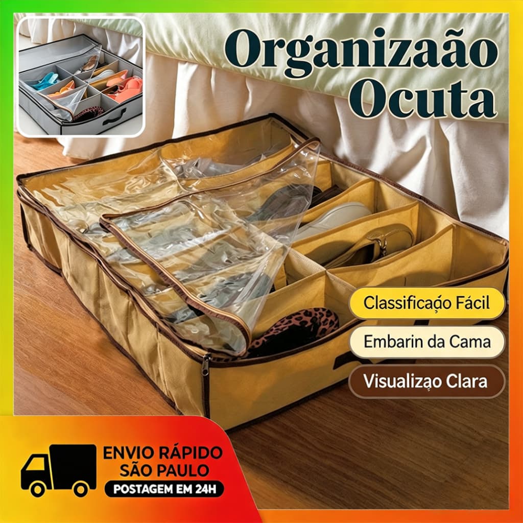Organizador Sapateira Flexível para Sapatos com Tampa Portátil - Organização Simples e Espaço Economizado