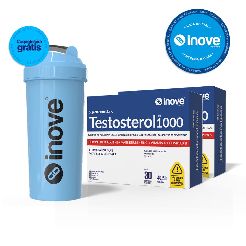 Kit 2xTestosterol 1000 Original e ainda leva uma Coqueteleira Inove 60 Comprimidos Energia Masculina Vitalidade