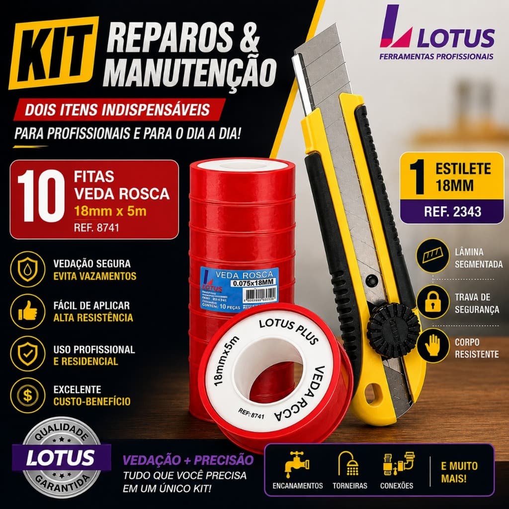 KIT 10 FITAS VEDA ROSCA 5 METROS + ESTILETE LOTUS | REPAROS E MANUTENÇÃO | 2343 | 8741