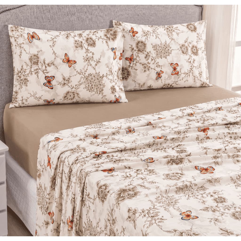 Jogo de Cama Casal Queen King 4 Peças Lençol com Elástico Micropercal 400 Fios Macio Luxo