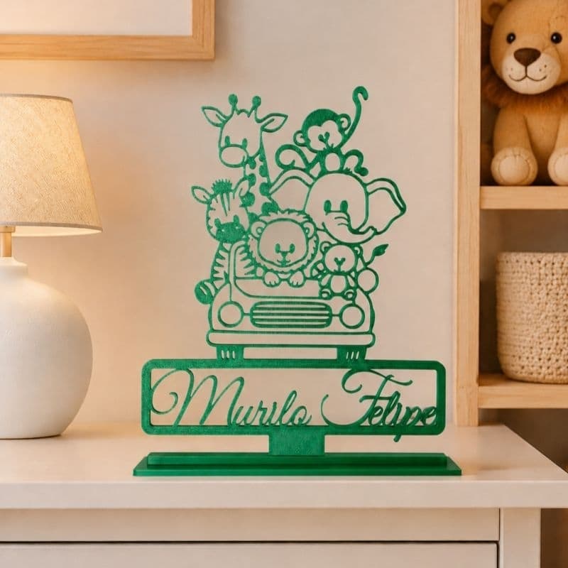 ENFEITE DECORAÇÃO SAFARI QUARTO DO BEBE INFANTIL PERSONALIZADO COM NOME 20CM PRESENTE LEMBRANCINHA