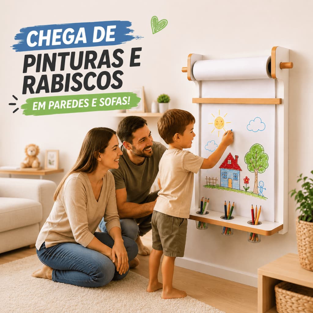 Quadro Infantil de Parede com Bobina de Papel Grátis – Lousa Criativa Montessori para Desenho e Pintura
