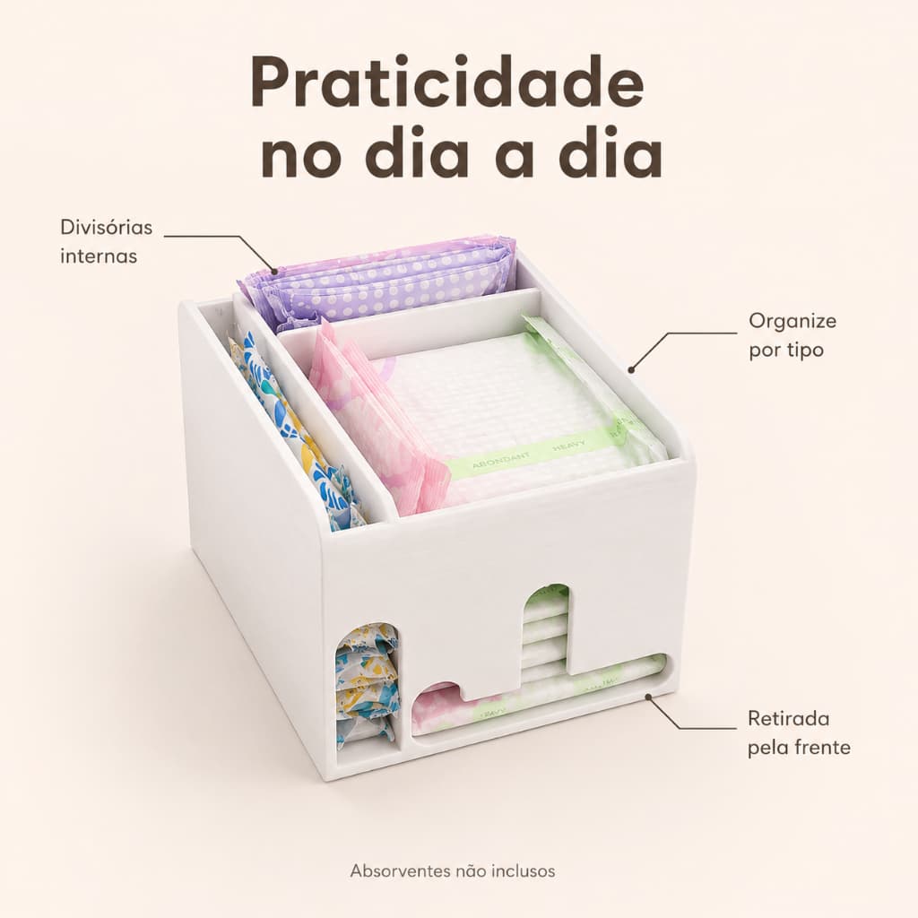 Organizador Porta Absorventes com Divisórias para Banheiro Bancada Armário