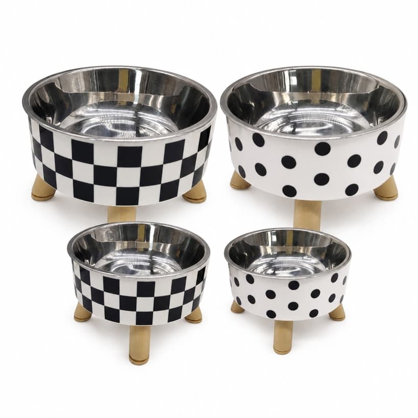 Comedouro alto para PET - Bolinha e Xadrez - Qualidade Premium - Envio Imediato