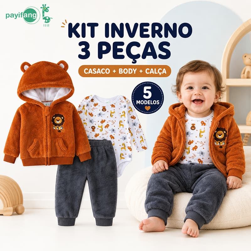 Conjunto Infantil Menino Roupa de Bebê Menino Body Bebê Menino com Calça e Casaco 3 Peças
