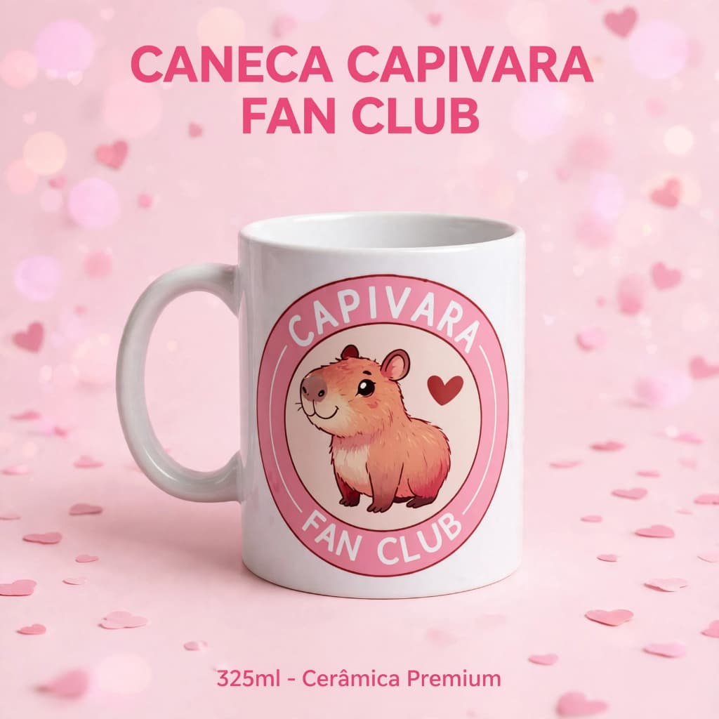 Caneca Capivara Fan Club 320ml Cerâmica Presente Criativo Fofo Café Chá