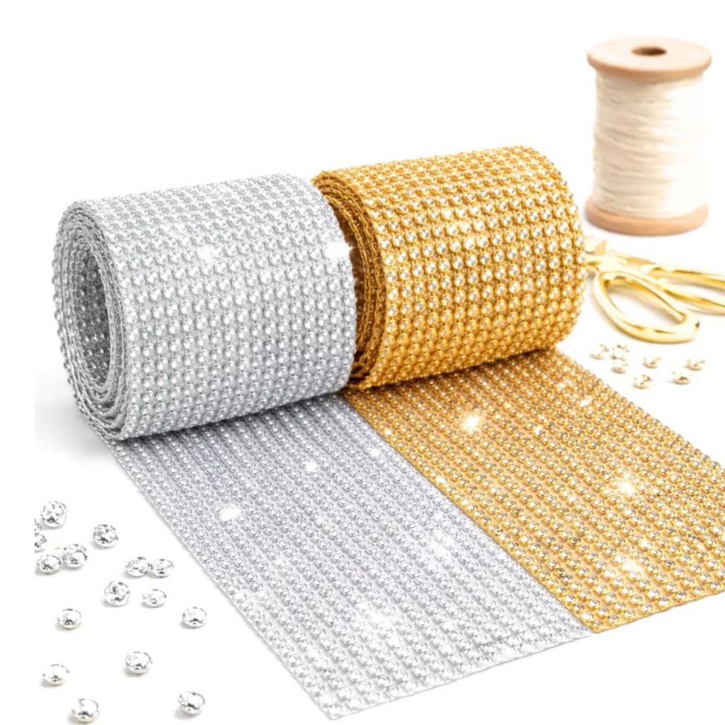 Manta de Strass Termocolante 10x45cm Alto Brilho Prata Dourada para Roupas Laços Chinelos Artesanato