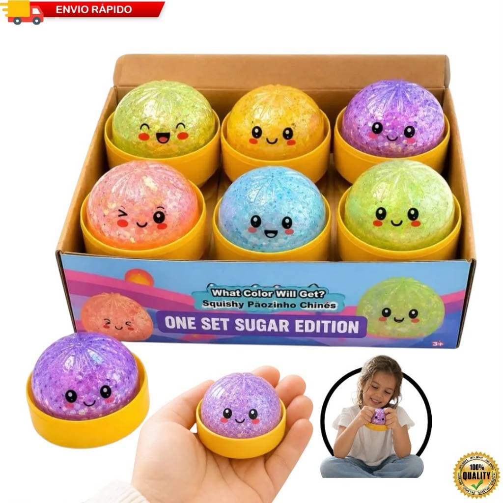 Mini Brinquedo Sensorial Antiestresse Dumpling Squishy Surpresa com Potinho Estilo Cesta