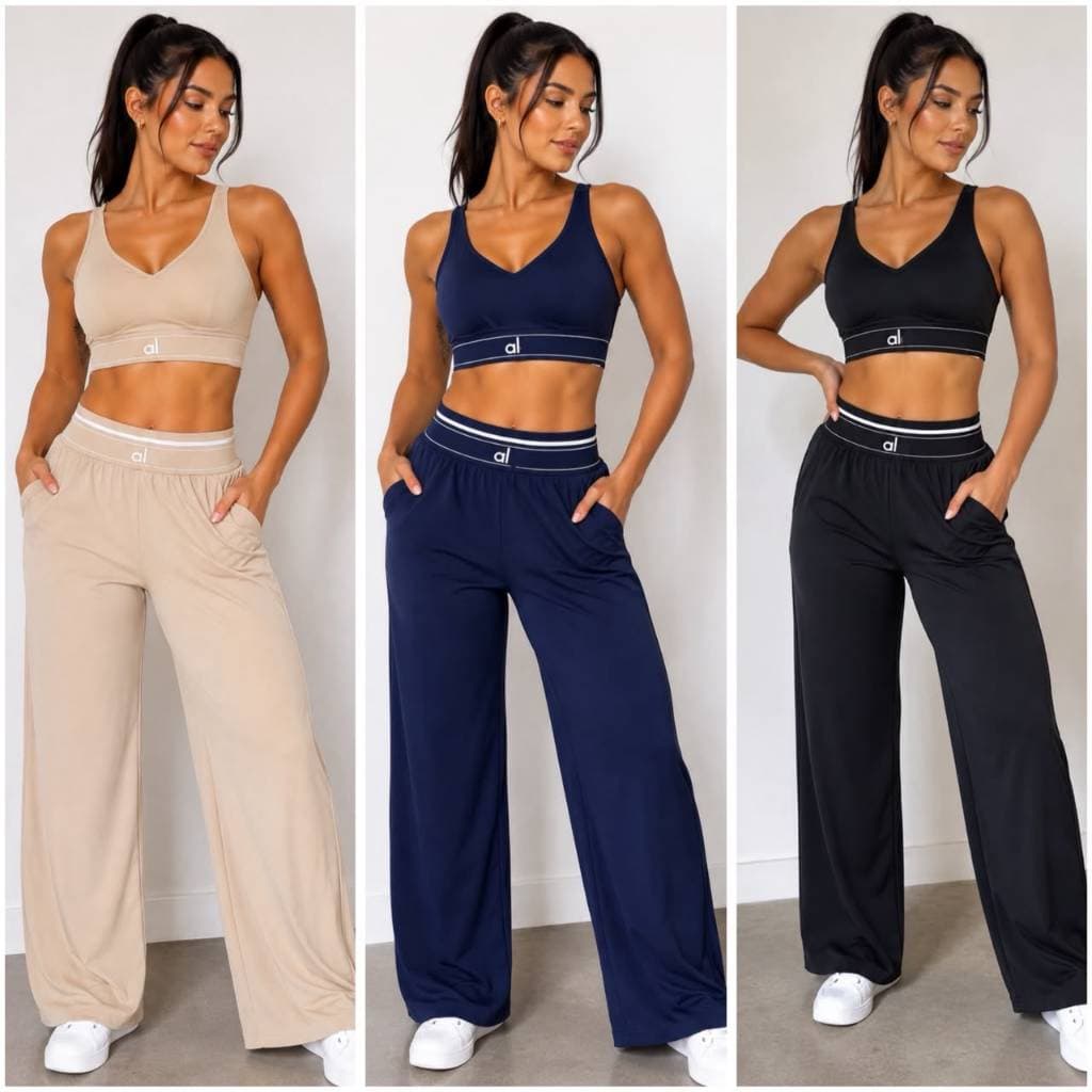 Conjunto Fitness Feminino Calça Pantalona E Top Academia Treino Aerolook Casual Confort Premium