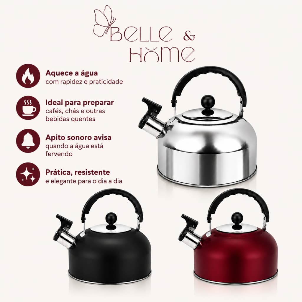Chaleira de Aço Inox 2 Litros com Apito
