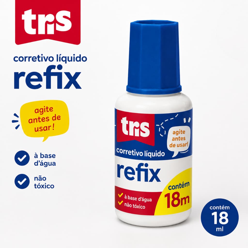 Corretivo Líquido Refix - 18ml - Tris - material escolar escritório