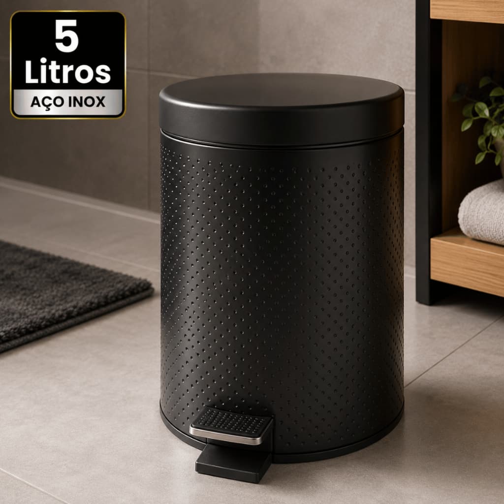 Lixeira 5l Com Pedal Aço Inox Balde Removível Multiuso Banheiros Cozinhas Escritórios Consultórios Cor Preto e Branco