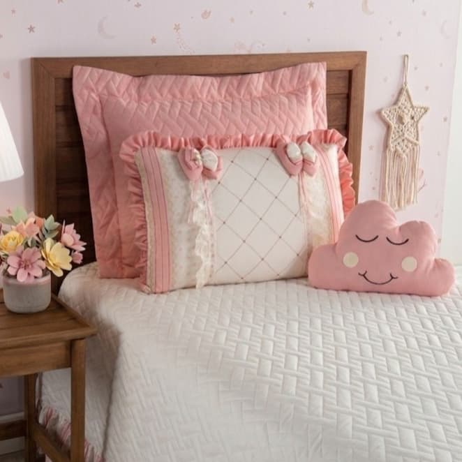 Pirulita Enxovais Cobre leito Cama Solteiro Colcha Babado Essence 4 Peças Menina Palha/Rosê
