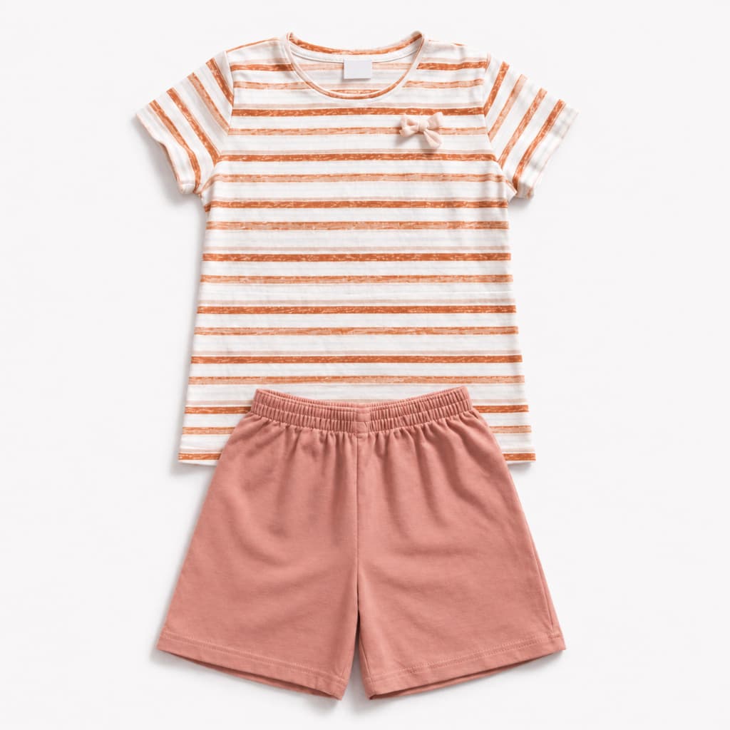 Conjunto Infantil Menina 2 Peças  1 Camiseta + 1 Shorts Algodão Confortável Verão Tamanho 1 ao 8