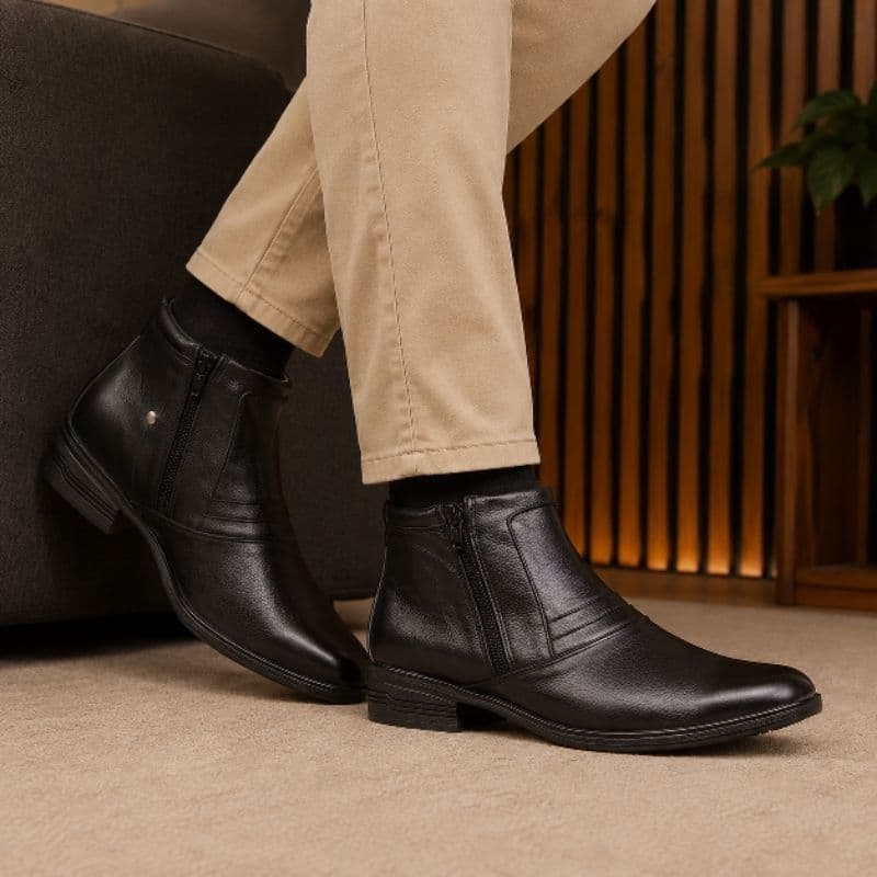 Bota Botinha Casual Social Masculina Com Ziper Ajuste  Conforto Em Couro Legitimo Elegante