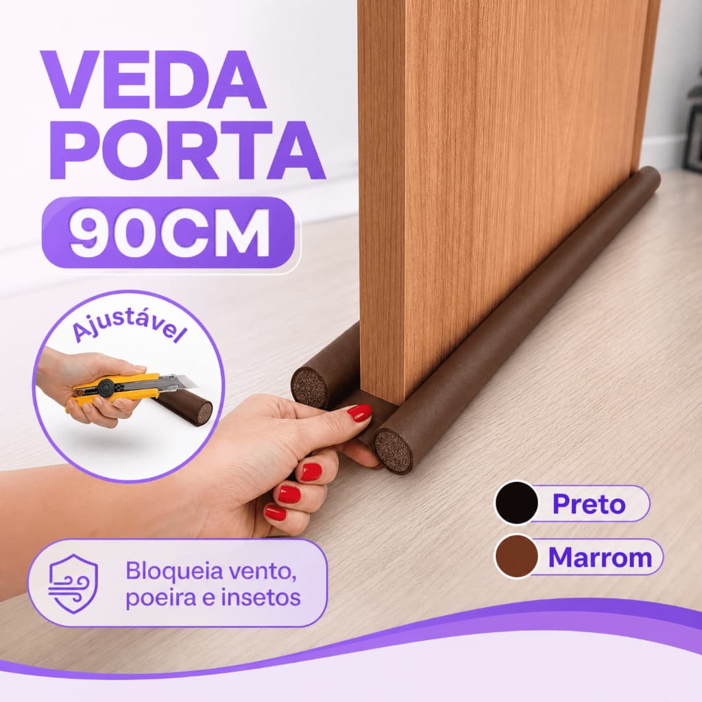 Tapa Porta Rolinho Veda Protetor Duplo Vedação Ajustável Impermeável Sem Costura Anti Poeira - 90 cm