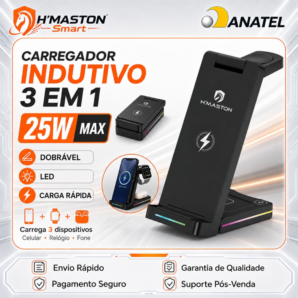 H'Maston YD55 10000mAh Carregador Por Indução Iphone 3 em 1 Carregador Indução Iphone Carregador Magnetico Iphone