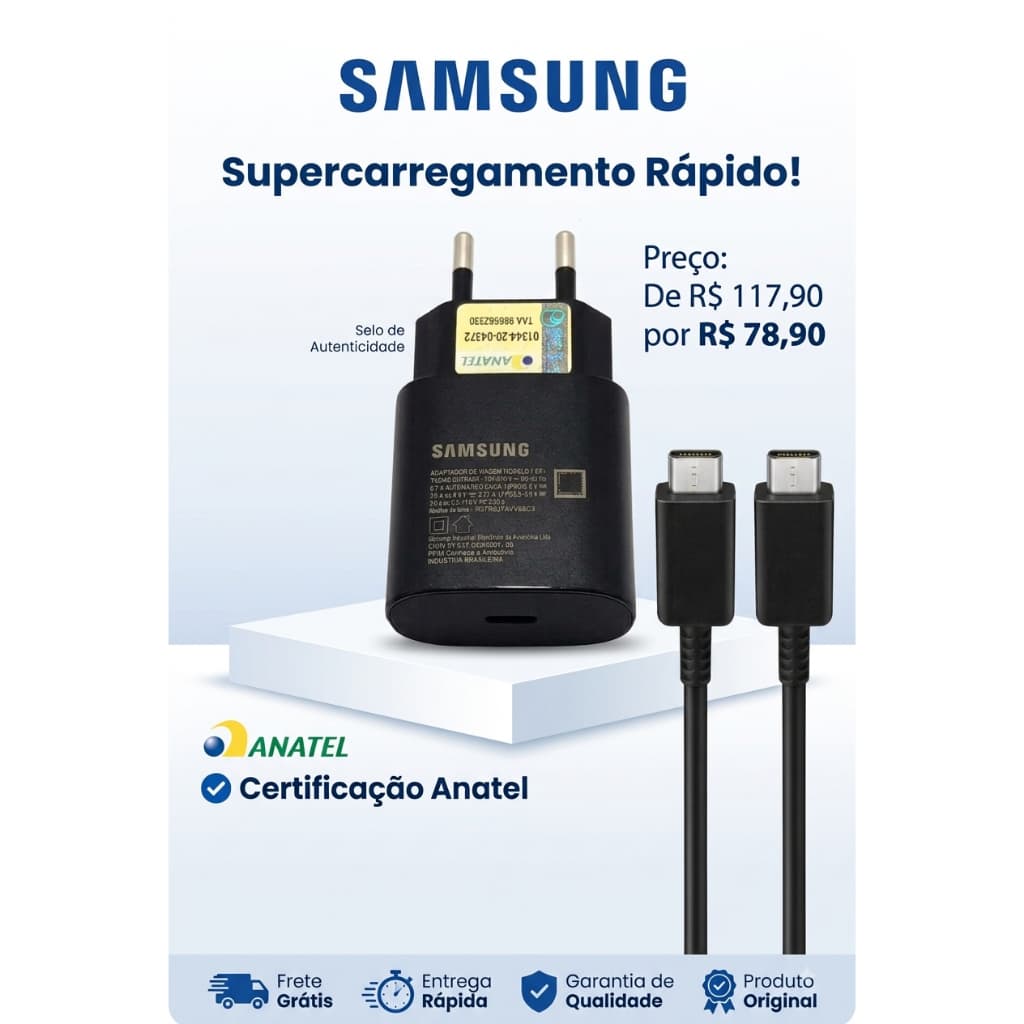 Carregador Para Samsung Tipo C Galaxy