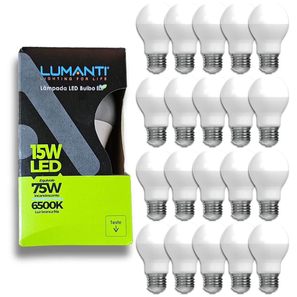Kit 20 Lampadas Led Bulbo 15w Luz Forte Para Casa Comercio E27 Bivolt
