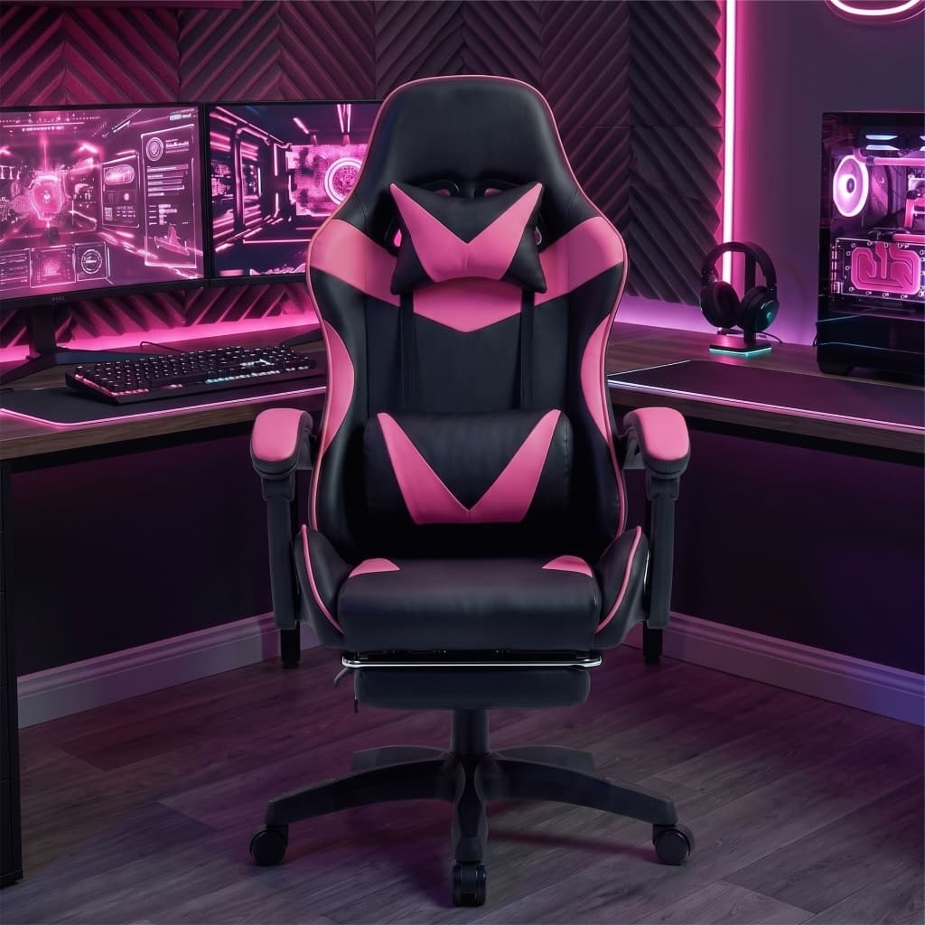 Cadeira Gamer Ergonômica Reclinável Couro PU Altura Ajustável Apoio Para Os Pés