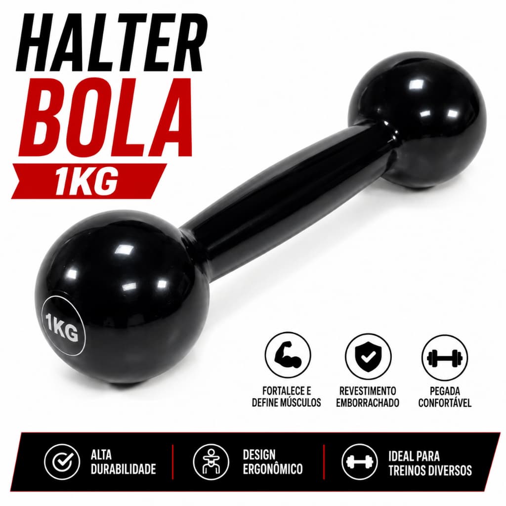 Halter Bola Emborrachado 1kg (Par) – Ideal para Pilates, Fisioterapia e Treino em Casa!