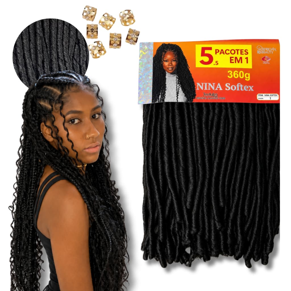 Cabelo Nina Softex Crochet Braid 360g Pacotão 5x1 Cacheado Sintético Original Fio a Fio Tranças
