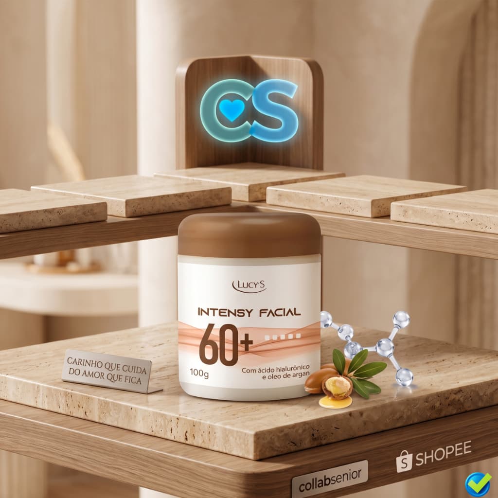 Creme Facial Intensy 60+ Antirrugas com Ácido Hialurônico e Óleo de Argan Lucy's 100g