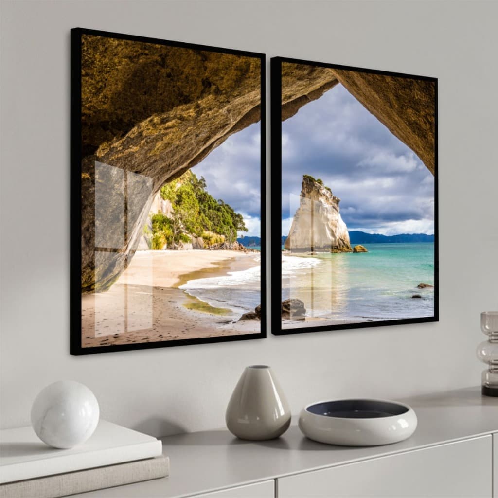 Kit Moderno Paraíso Verão Quadros Contendo Duas Peças Moldura e Vidro Sala Quarto Escritório