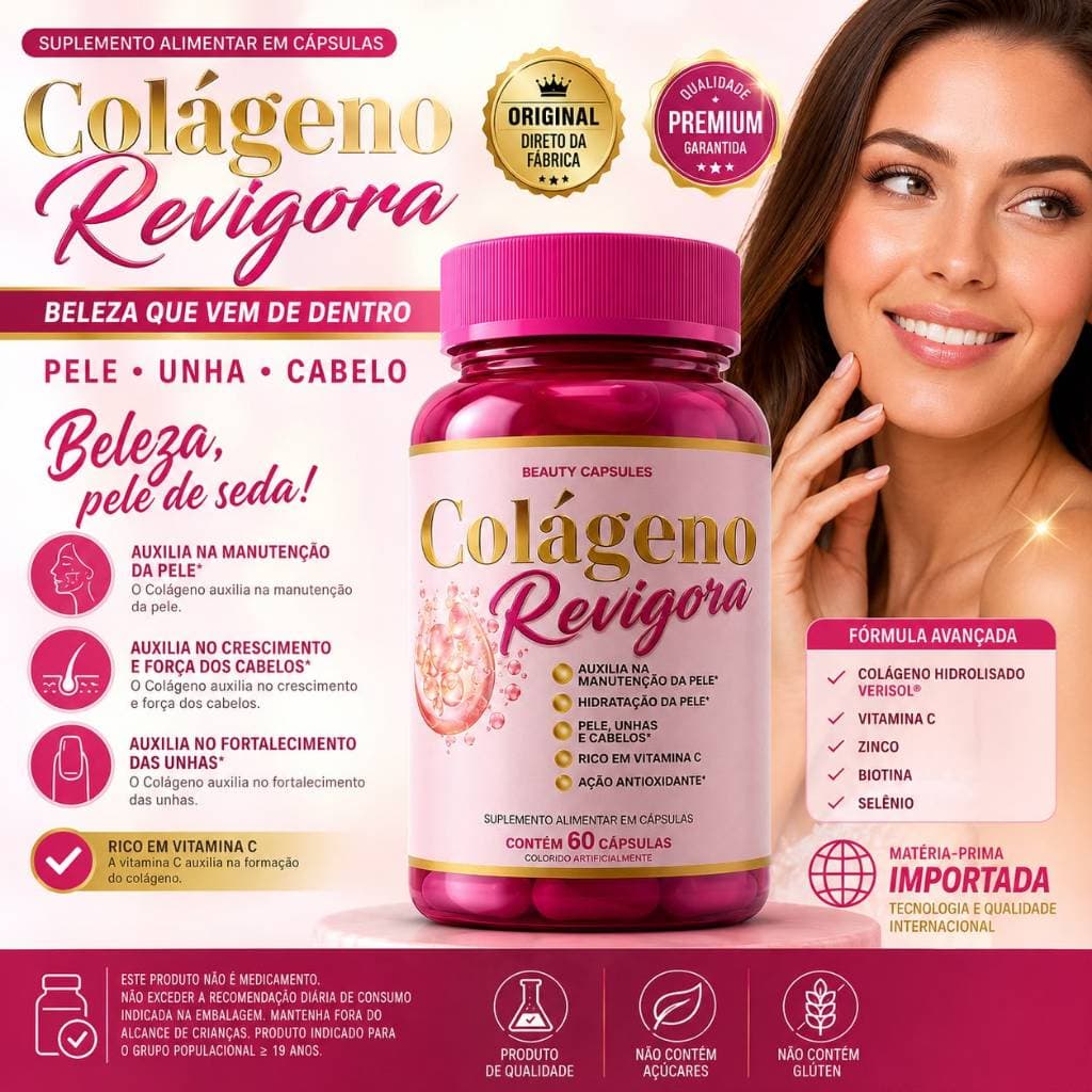 REVIGORA - Colágeno com Acido Hialurônico 500mg - MELHOR DO BRASIL - ORIGINAL