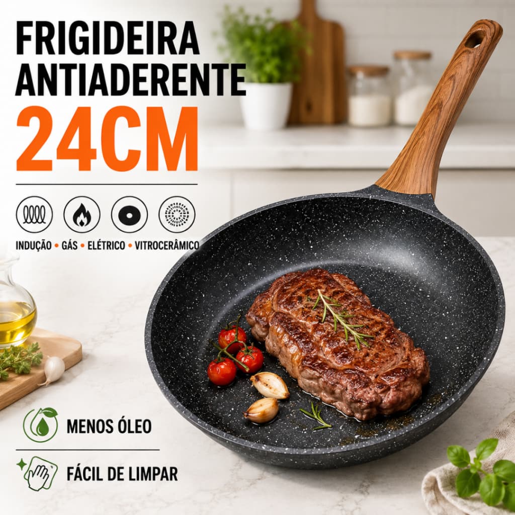 Frigideira Antiaderente 24/26/28cm para Indução Gás Cooktop Elétrico com Revestimento Cerâmico