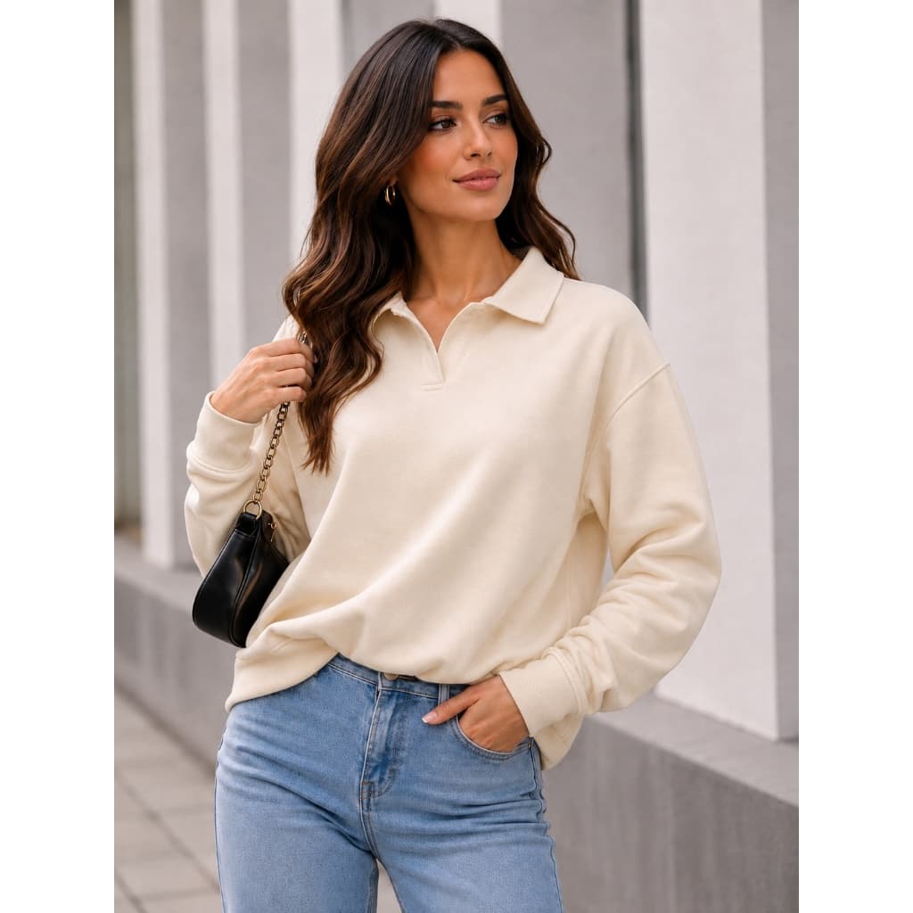 Moletom Feminino Oversized Premium Gola Polo Manga Longa Confortável Inverno