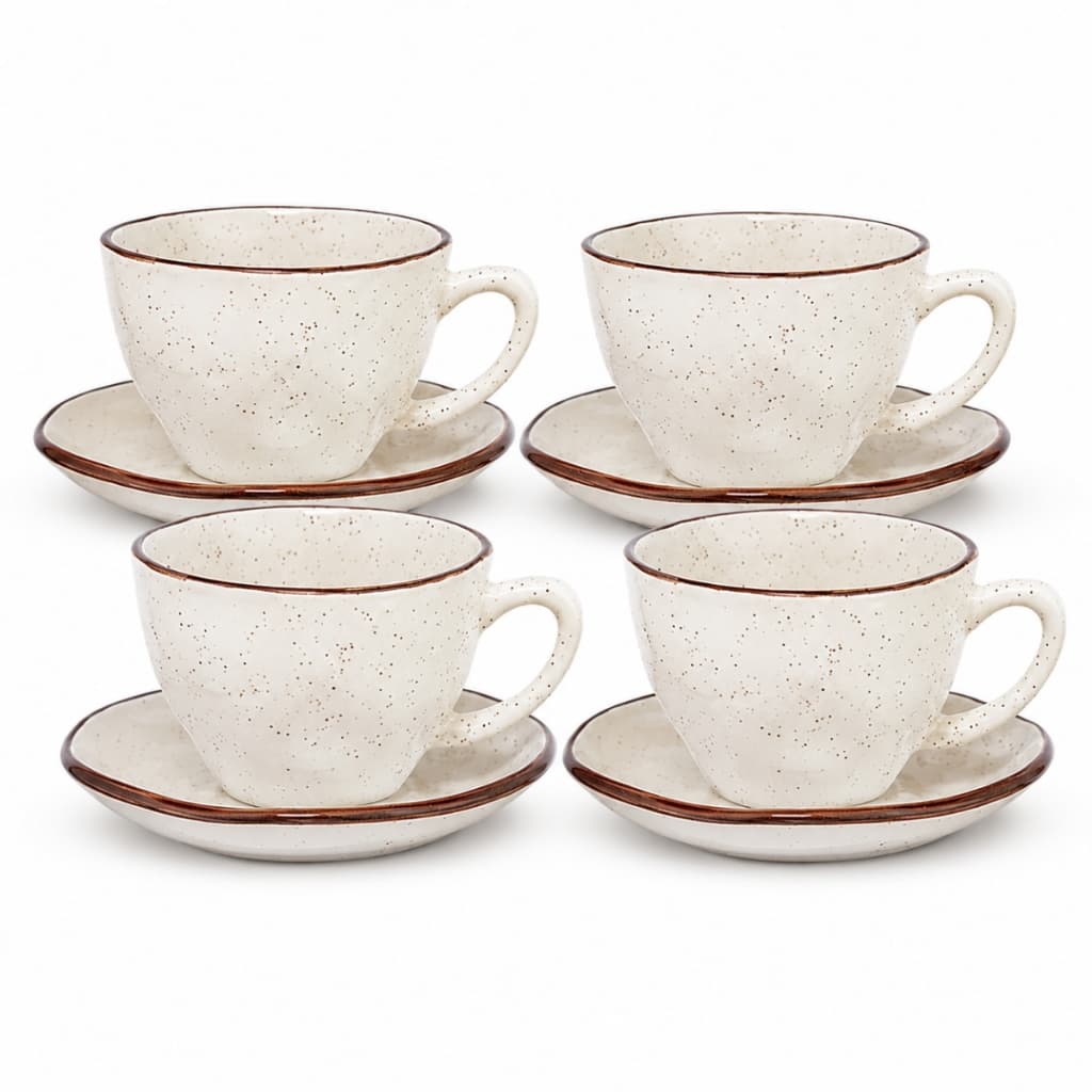 Jogo 4 Xícaras de Café com Pires 85ml Cerâmica Off White Louça de Servir Premium Qualidade
