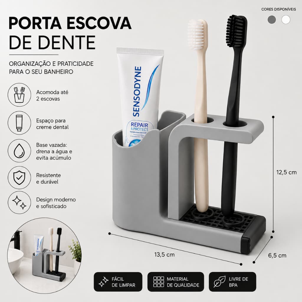 Suporte Porta Escovas de Dente e Creme Dental Organização Banheiro Moderno Minimalista