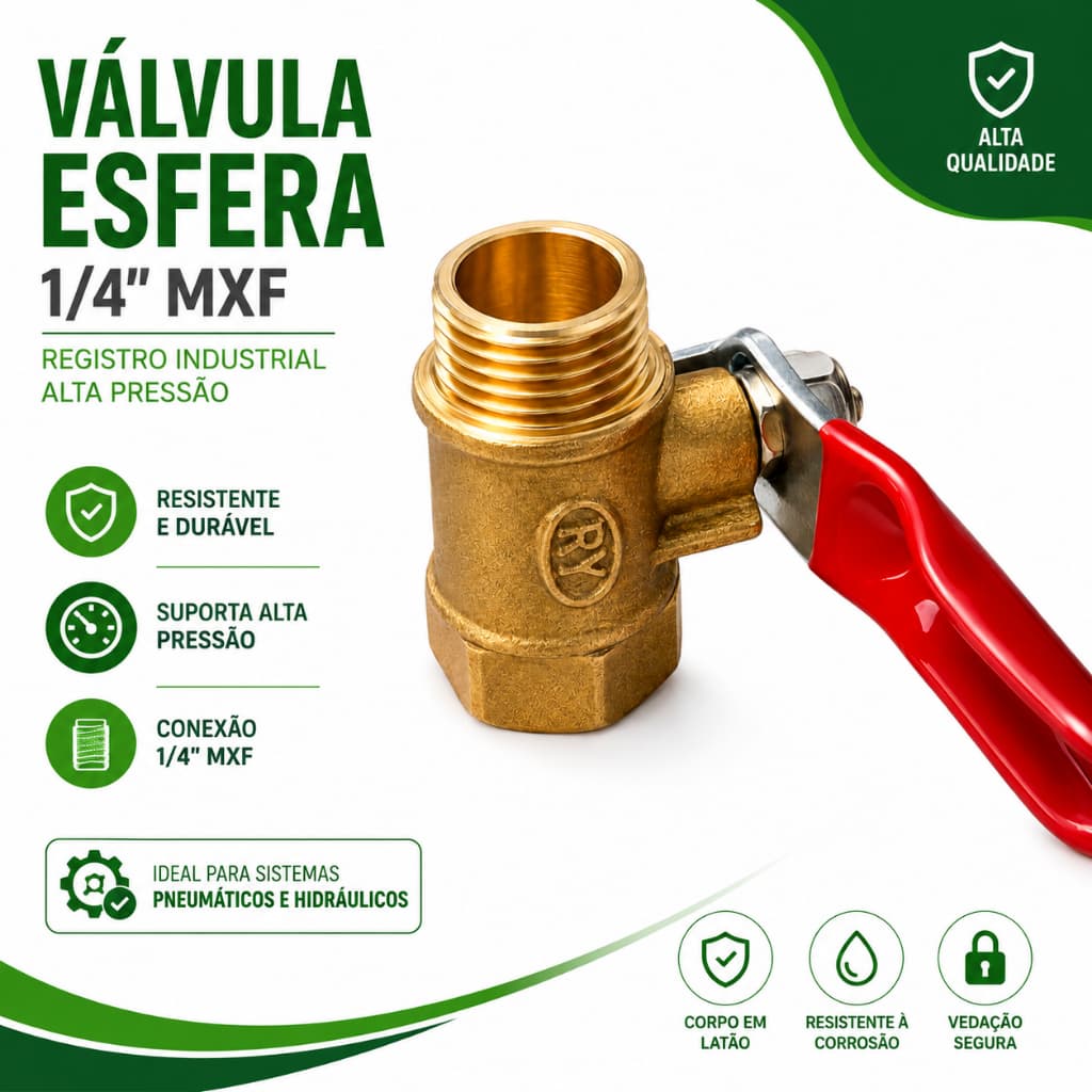 Válvula Esfera 1/4" MXF Registro Industrial Alta Pressão