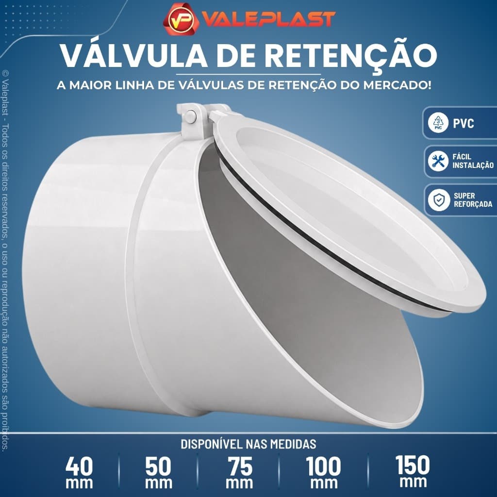 Válvula de Retenção Horizontal Esgoto 40 50 75 100 150mm Branca Anti Odor Insetos Refluxo Rede Sanitária Valeplast