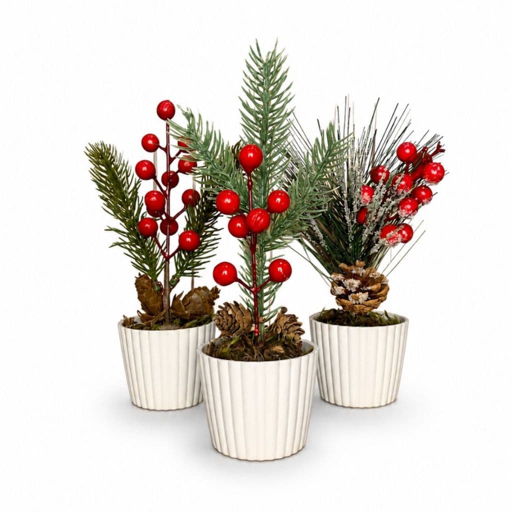 Kit 3 Enfeites De Natal Arranjos Natalinos Vasos Decoração