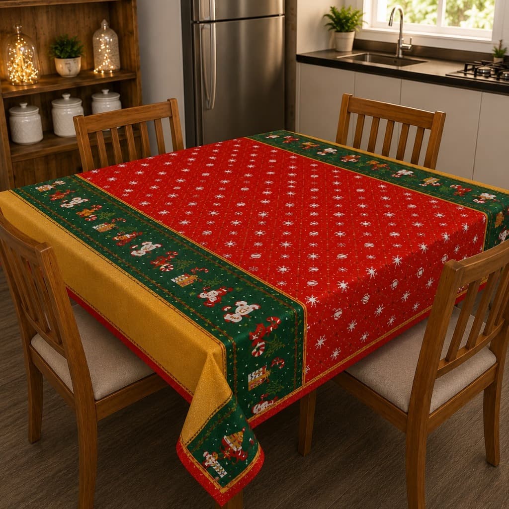 Toalha de Mesa Natalina  Estampas de Natal Promoção - 4 e 6 Lugares