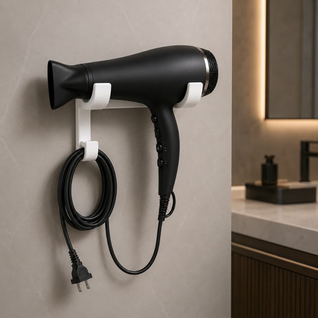 Suporte De Parede Para Secador De Cabelo Com Porta Cabo Sem Furo Organizador Para Banheiro