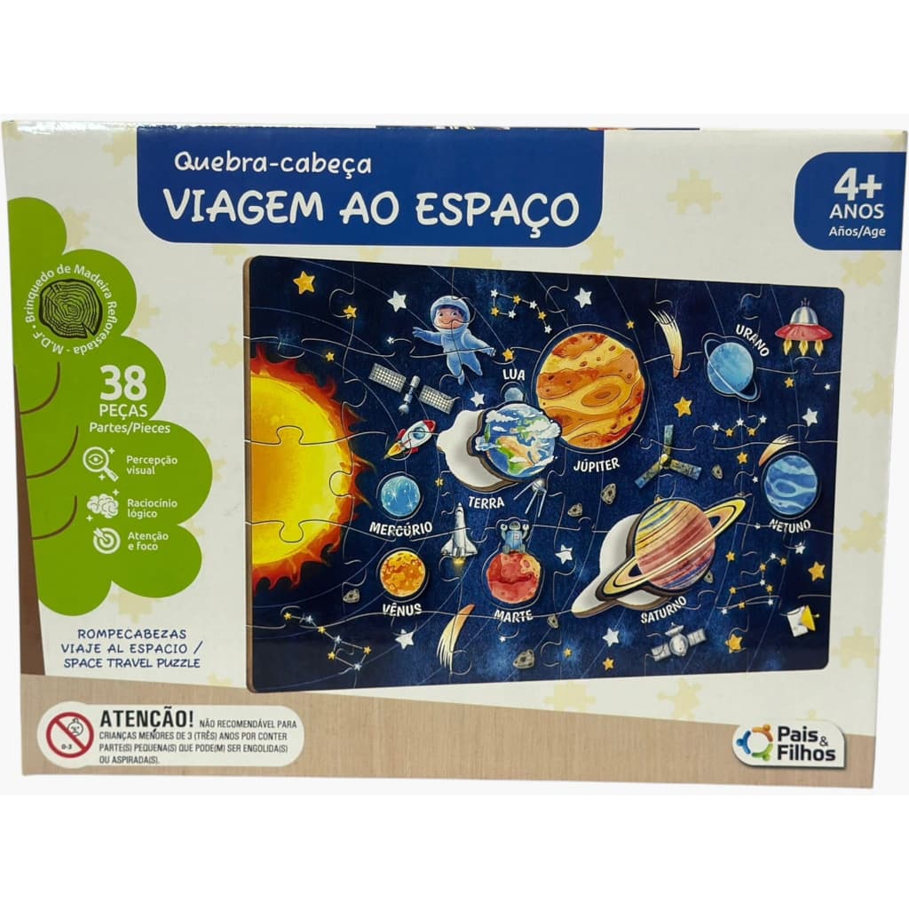 Quebra-Cabeça de Madeira Viagem ao Espaço 38 Peças MDF – Pais & Filhos